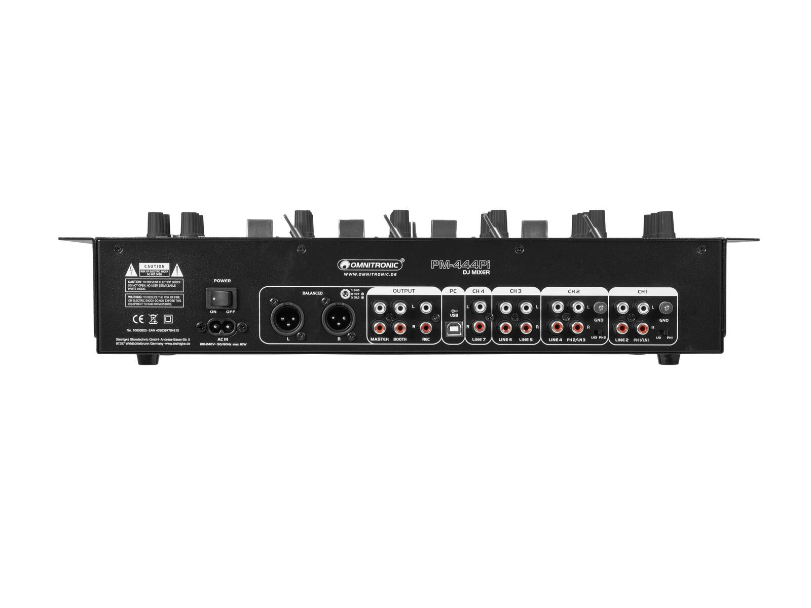 OMNITRONIC PM-444Pi 4-channel DJ Mixer with Player & USB Interface - Image 3