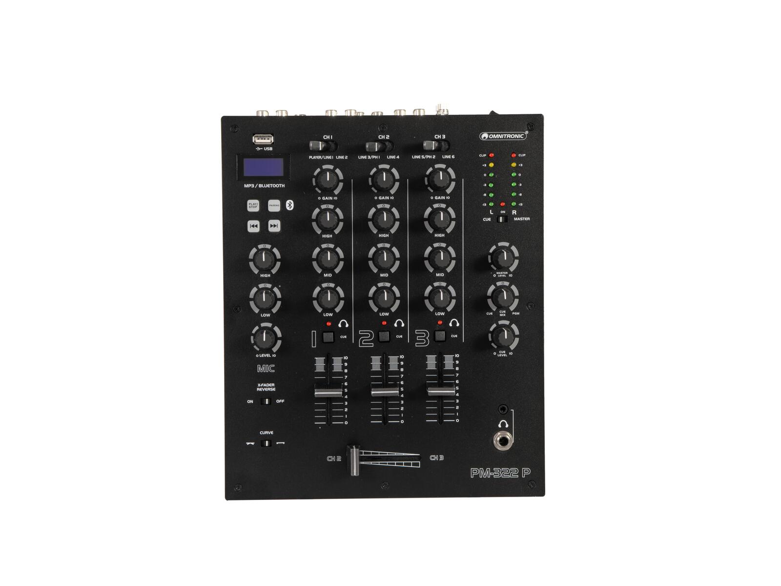 OMNITRONIC PM-322P 3-channel DJ Mixer with Bluetooth & USB Player - Image 3