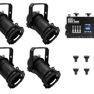 EUROLITE Set 4x PAR-16 Spot bk dim2warm + EDX-4 DMX RDM LED Dimmer Pack
