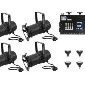 EUROLITE Set 4x PAR-30 Spot bk dim2warm + EDX-4 DMX RDM LED Dimmer Pack