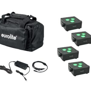 EUROLITE Set 4x AKKU IP Flat Light 3 bk + Charger + Soft Bag
