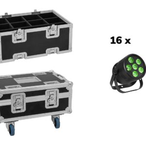 EUROLITE Set 16x LED Silent Par 6 QCL floor bk + Case
