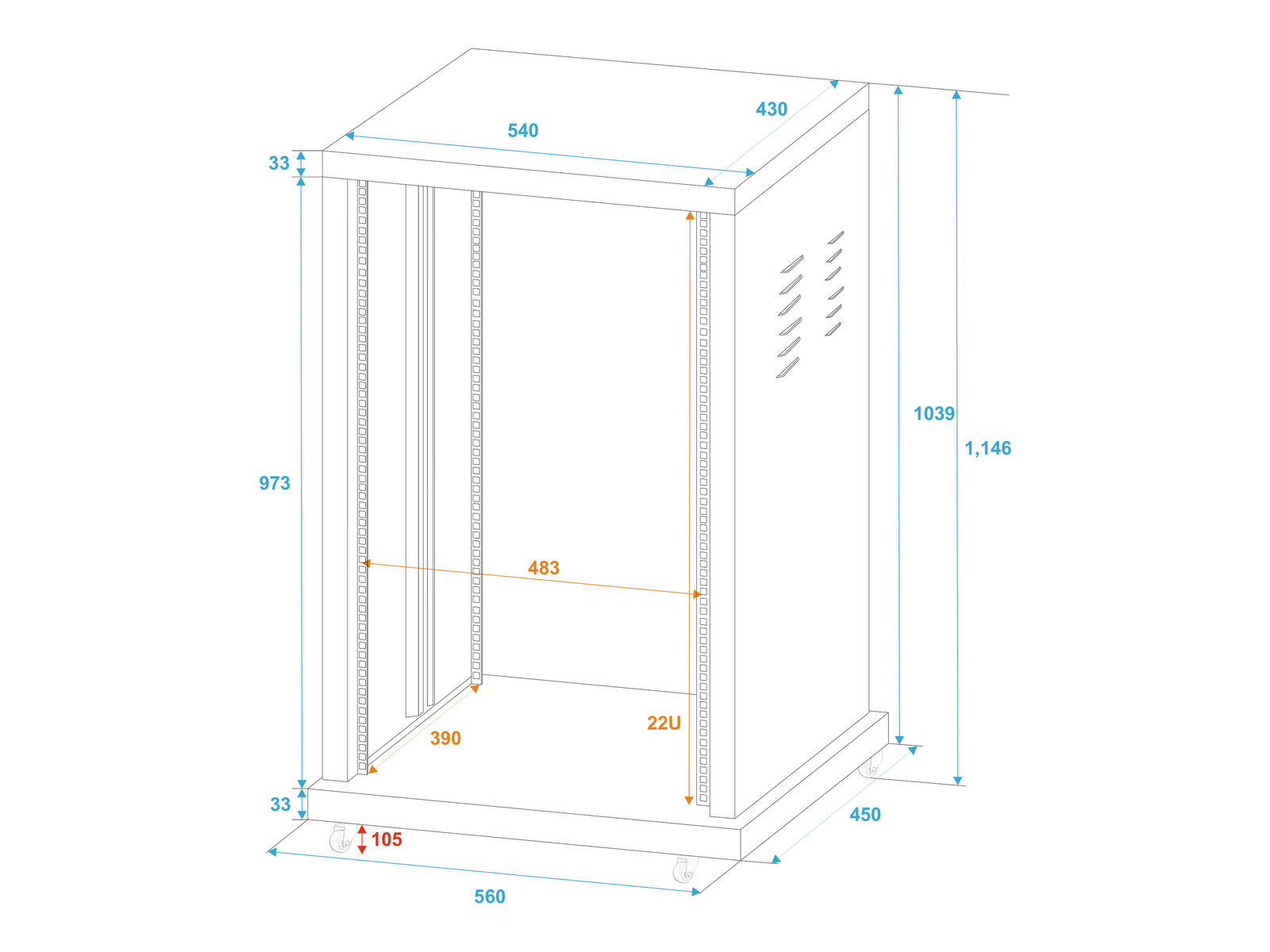 ROADINGER Steel Rack SR-19, 22U - Image 2