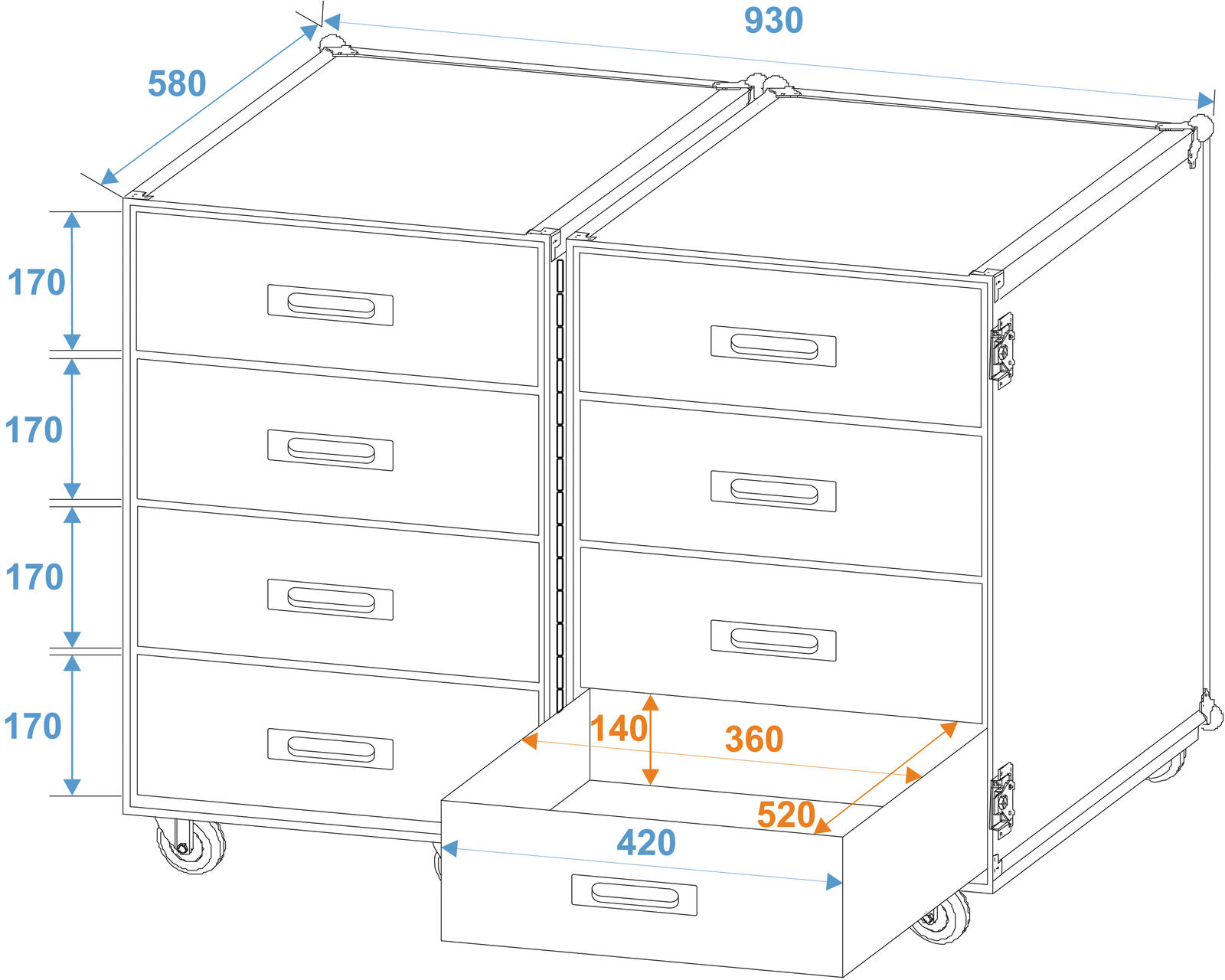 ROADINGER DD-2 Universal Roadie Case Double Drawer - Image 2