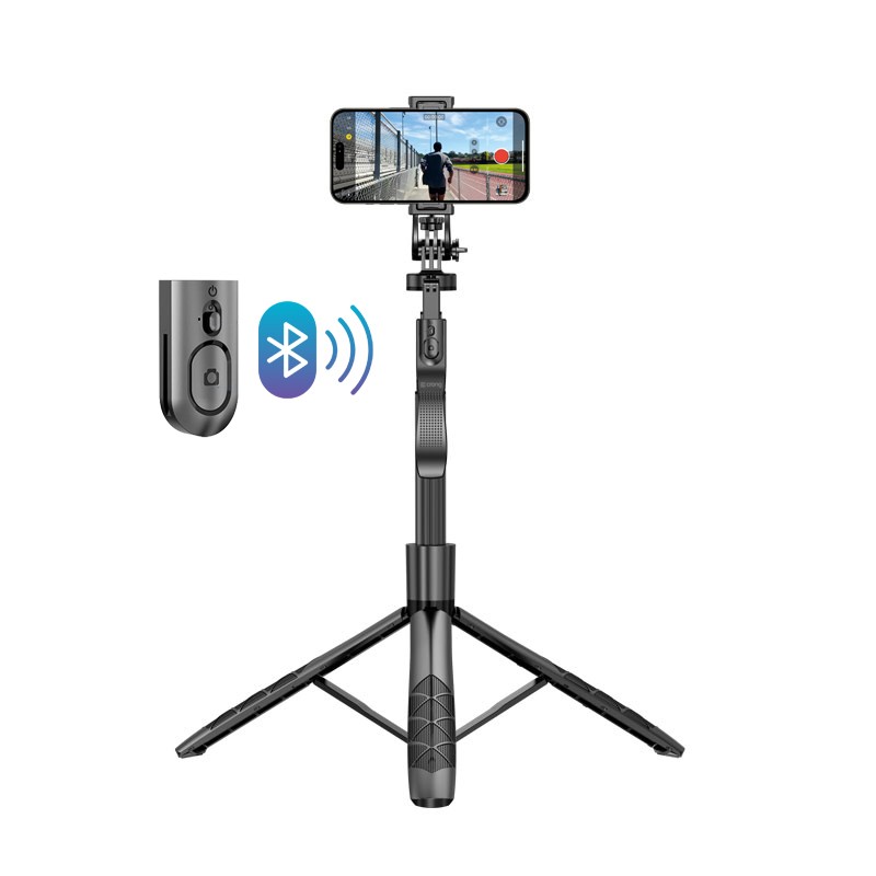 Aluminium selfie stick Bluetooth tripod black - Image 2