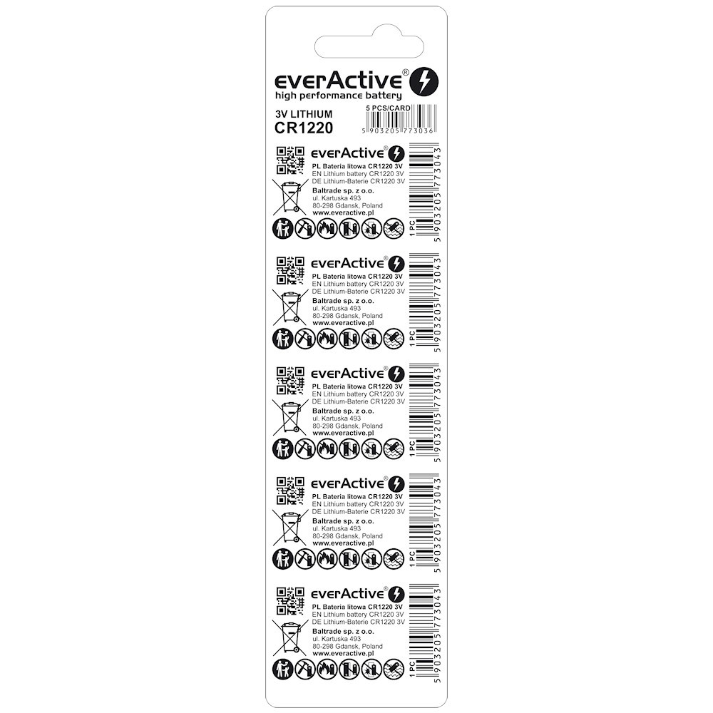 Mini CR1220 lithium batteries blister of 5 pieces - Image 2