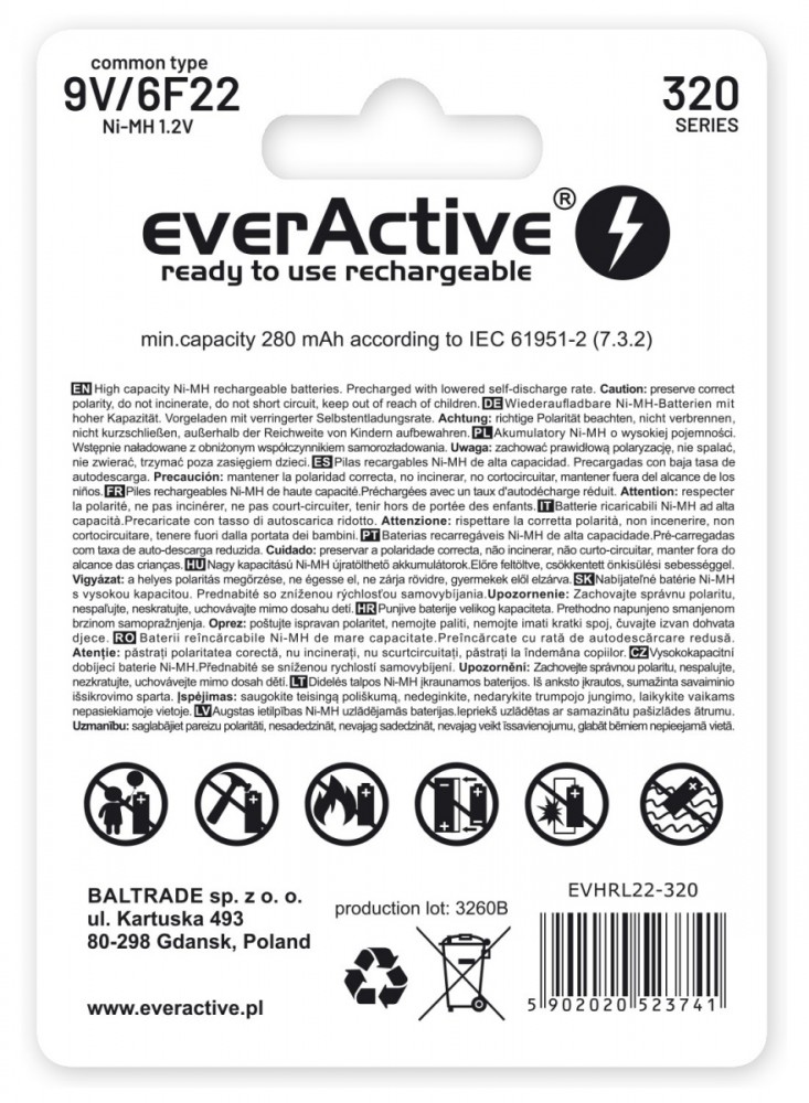 BATTERY 6F22/9V NI-MH 3 20 mAh 1 PCS. - Image 2