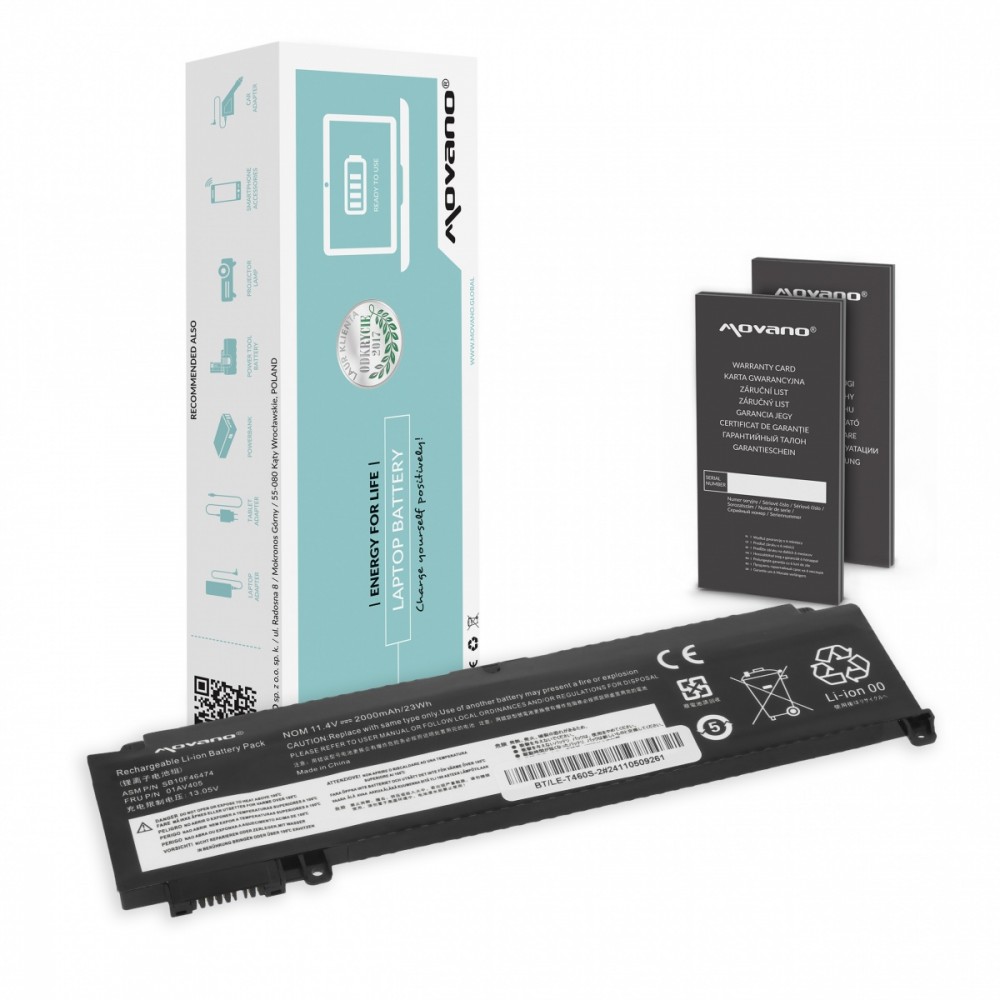 Battery for Lenovo ThinkPad T460s T470s - front-side - 2000 mAh (23 Wh)