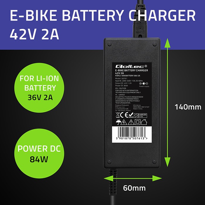 Charger for ebike batteries 36V, 42V, 2A - Image 3