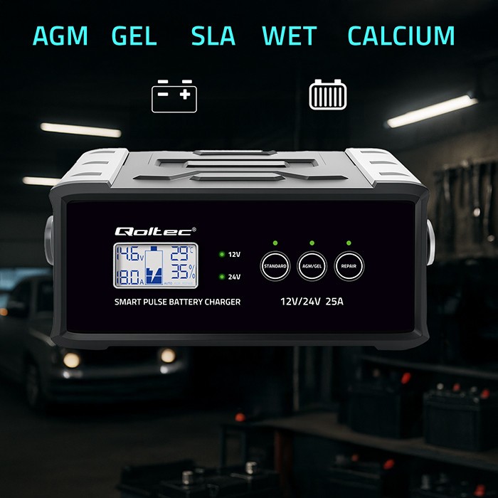 Charger 12V 24V 25A AGM GEL SLA battery LCD - Image 2