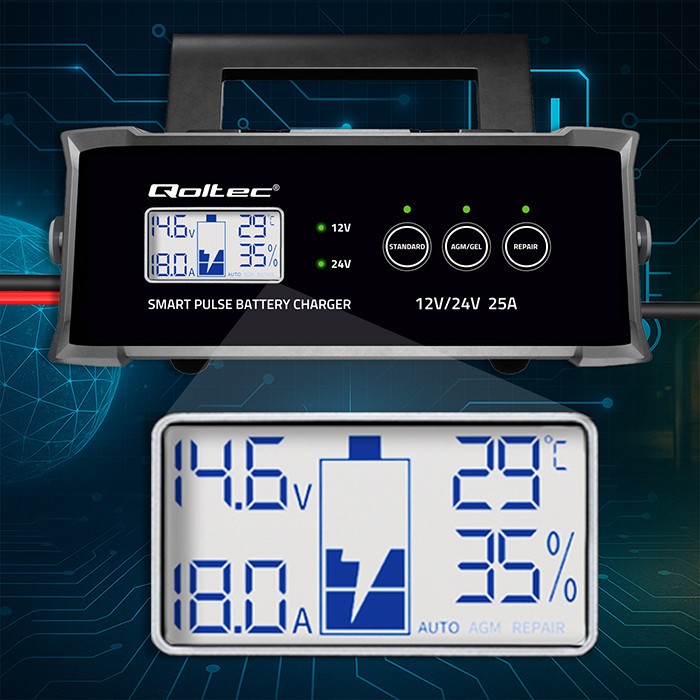 Charger 12V 24V 25A AGM GEL SLA battery LCD - Image 4
