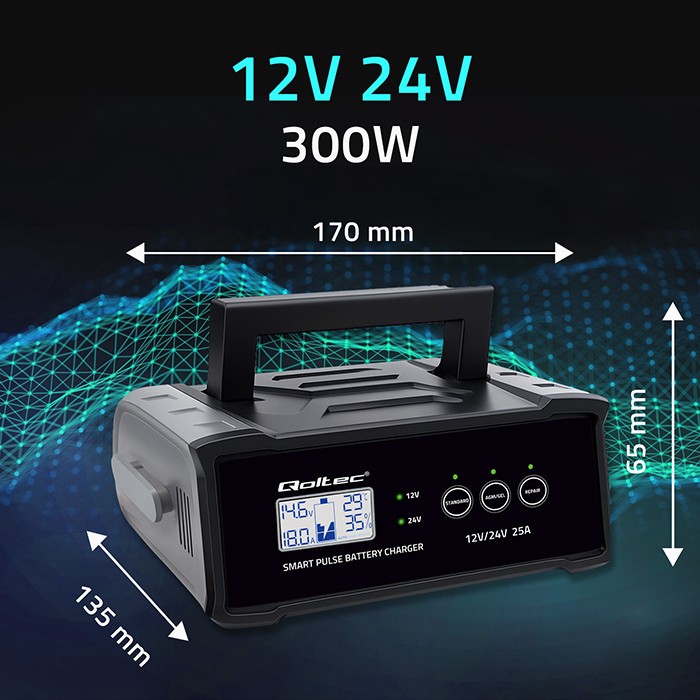 Charger 12V 24V 25A AGM GEL SLA battery LCD - Image 5