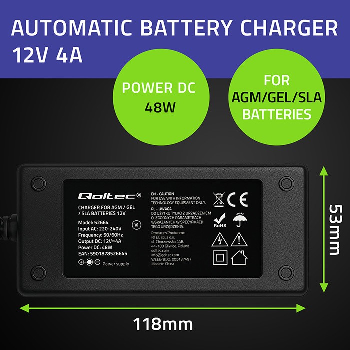 Charger for AGM GEL STD batteries 12V 4A 48W - Image 5